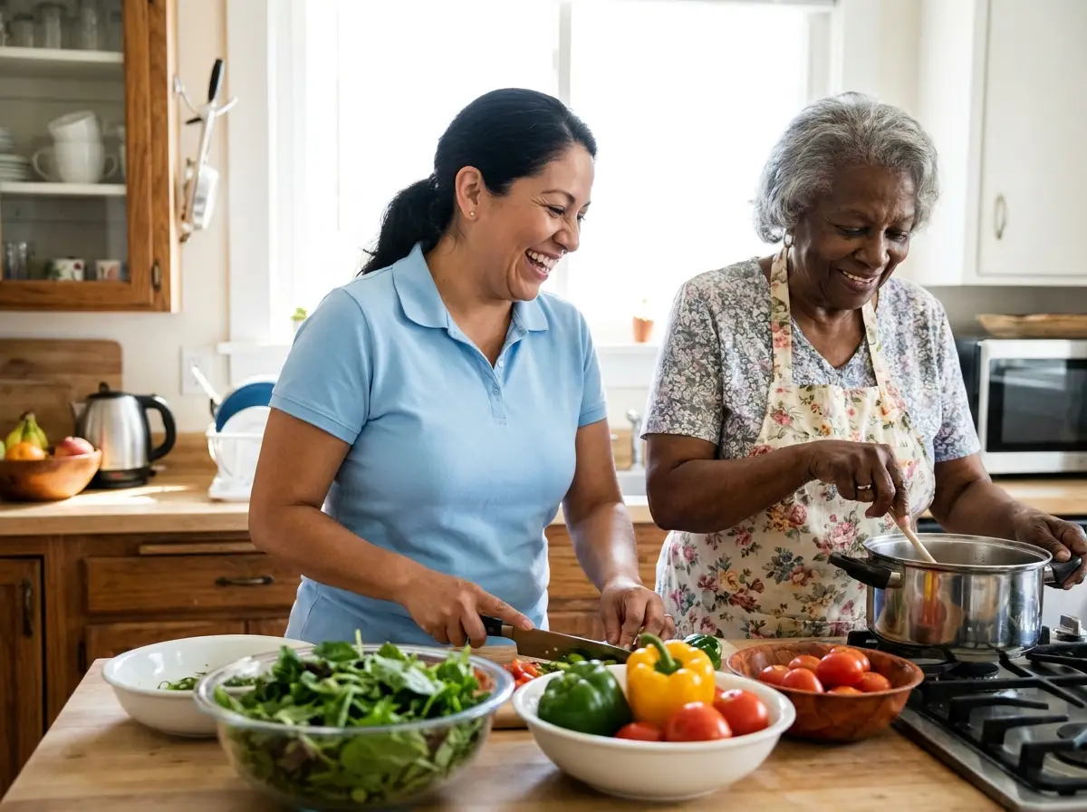 A Mary Angels caregiver supporting a senior at home