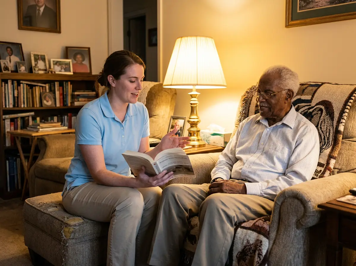 A Mary Angels caregiver supporting a senior at home