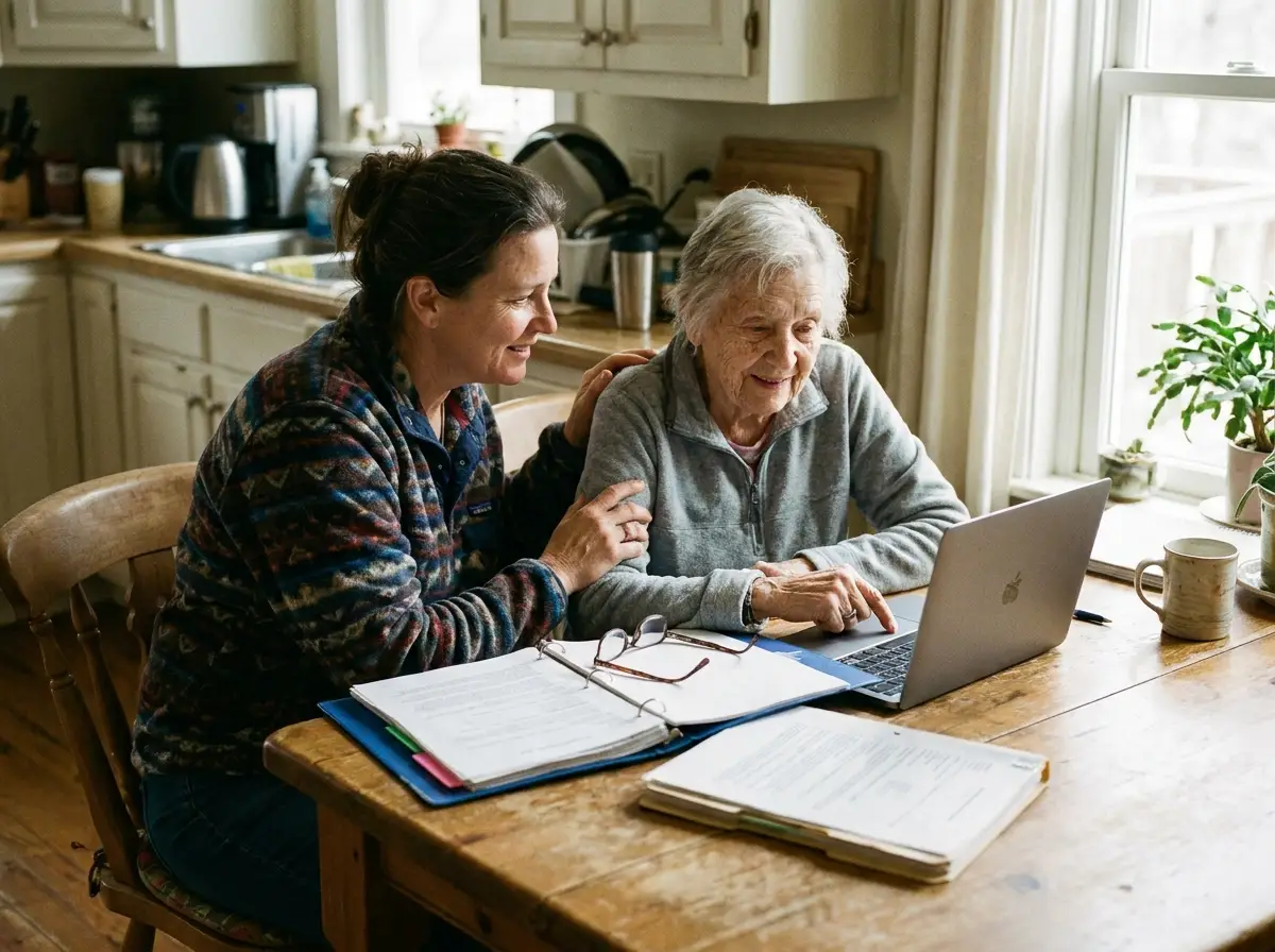 A Mary Angels caregiver supporting a senior at home